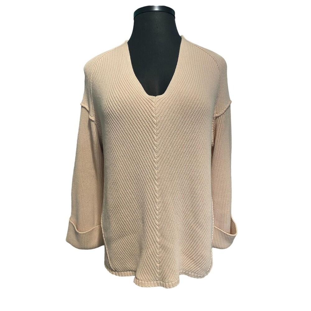 Free People Womens La Brea Beige Chunky Oversized Sweater Medium EUC